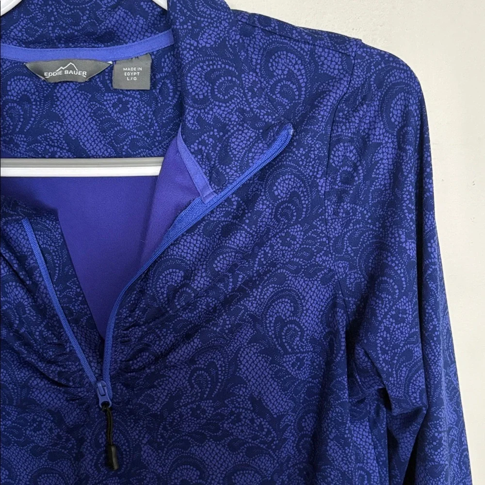 Eddie Bauer Women’s Quarter Zip Pullover Blue/Purple Pattern Size L - Picture 3 of 8